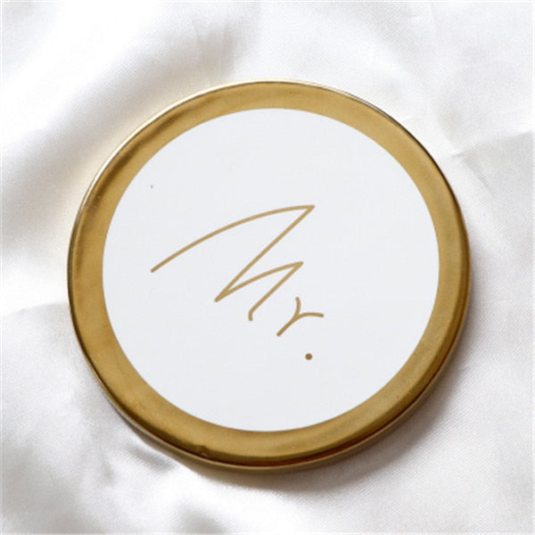 Couple Marble Pattern Ceramic Drink Coaster Coffee Cup Mat Tea Pad Dining Table Mr Mrs Placemats Coasters Decoration Accessories