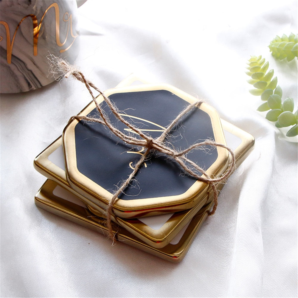 Couple Marble Pattern Ceramic Drink Coaster Coffee Cup Mat Tea Pad Dining Table Mr Mrs Placemats Coasters Decoration Accessories