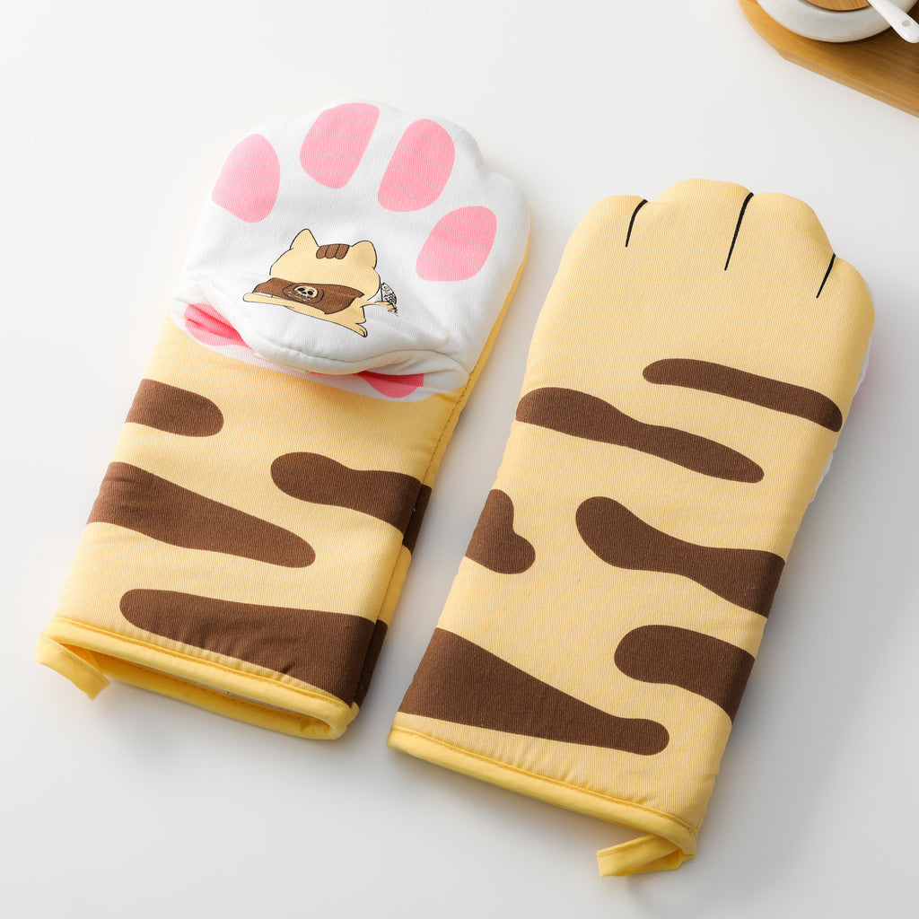 Pure Cotton Cute Cat Oven Gloves Cat Claw Insulation Gloves Baking Insulation Microwave Oven Heat Resistant Gloves