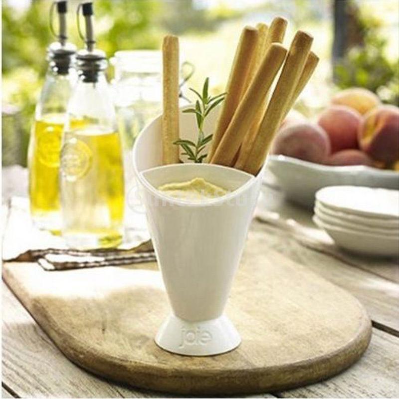 Kitchen Serving Tool Snack Cone Stand + Dip Holder For Chips Finger Food Sauce White Fries Dip and Cone Cup Snack Holder Serving