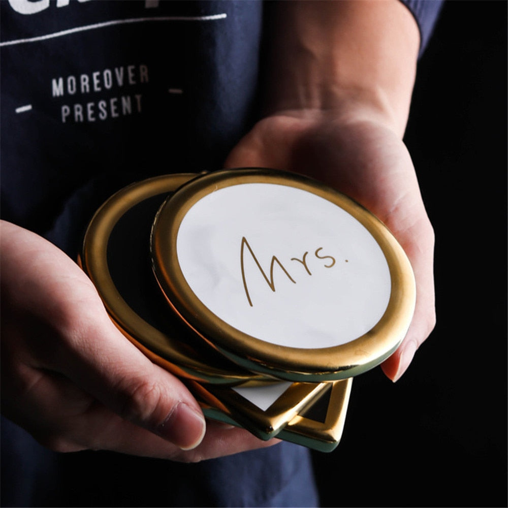 Couple Marble Pattern Ceramic Drink Coaster Coffee Cup Mat Tea Pad Dining Table Mr Mrs Placemats Coasters Decoration Accessories