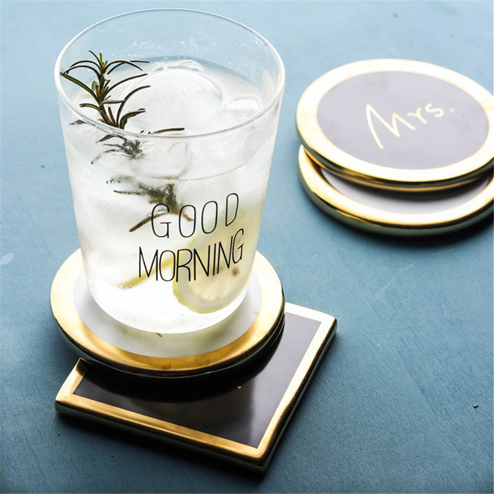Couple Marble Pattern Ceramic Drink Coaster Coffee Cup Mat Tea Pad Dining Table Mr Mrs Placemats Coasters Decoration Accessories