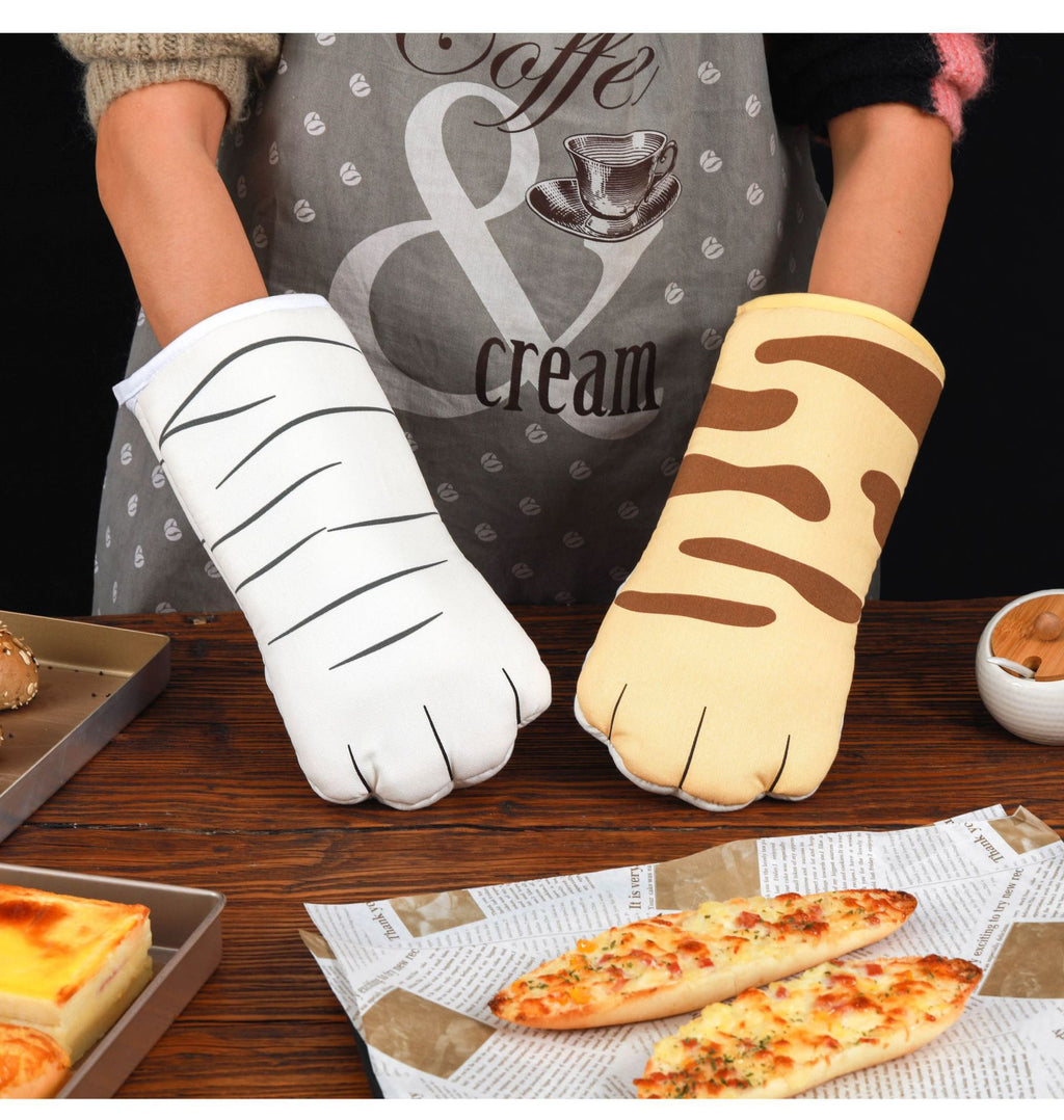 Pure Cotton Cute Cat Oven Gloves Cat Claw Insulation Gloves Baking Insulation Microwave Oven Heat Resistant Gloves