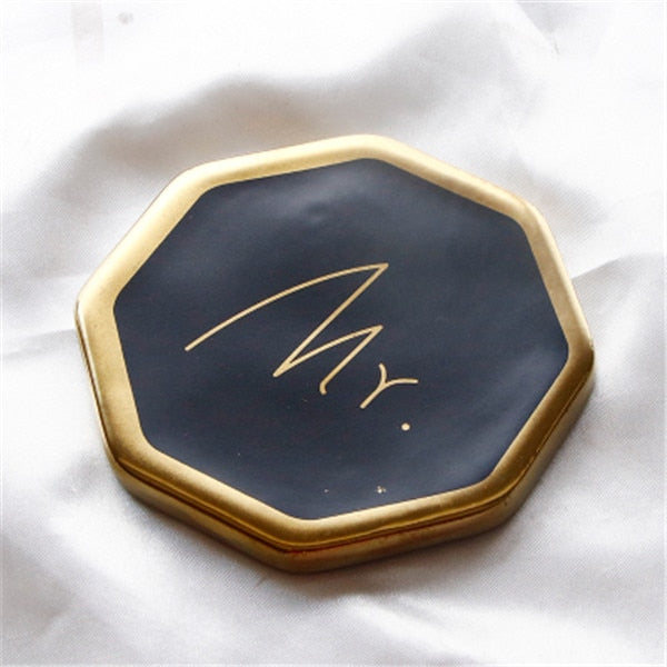 Couple Marble Pattern Ceramic Drink Coaster Coffee Cup Mat Tea Pad Dining Table Mr Mrs Placemats Coasters Decoration Accessories
